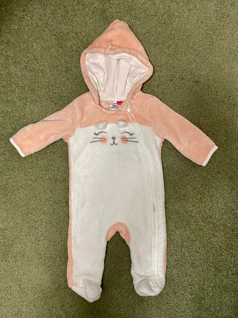 Penelope Mack Peach & White Plush Hooded Baby One-Piece with Cat Face